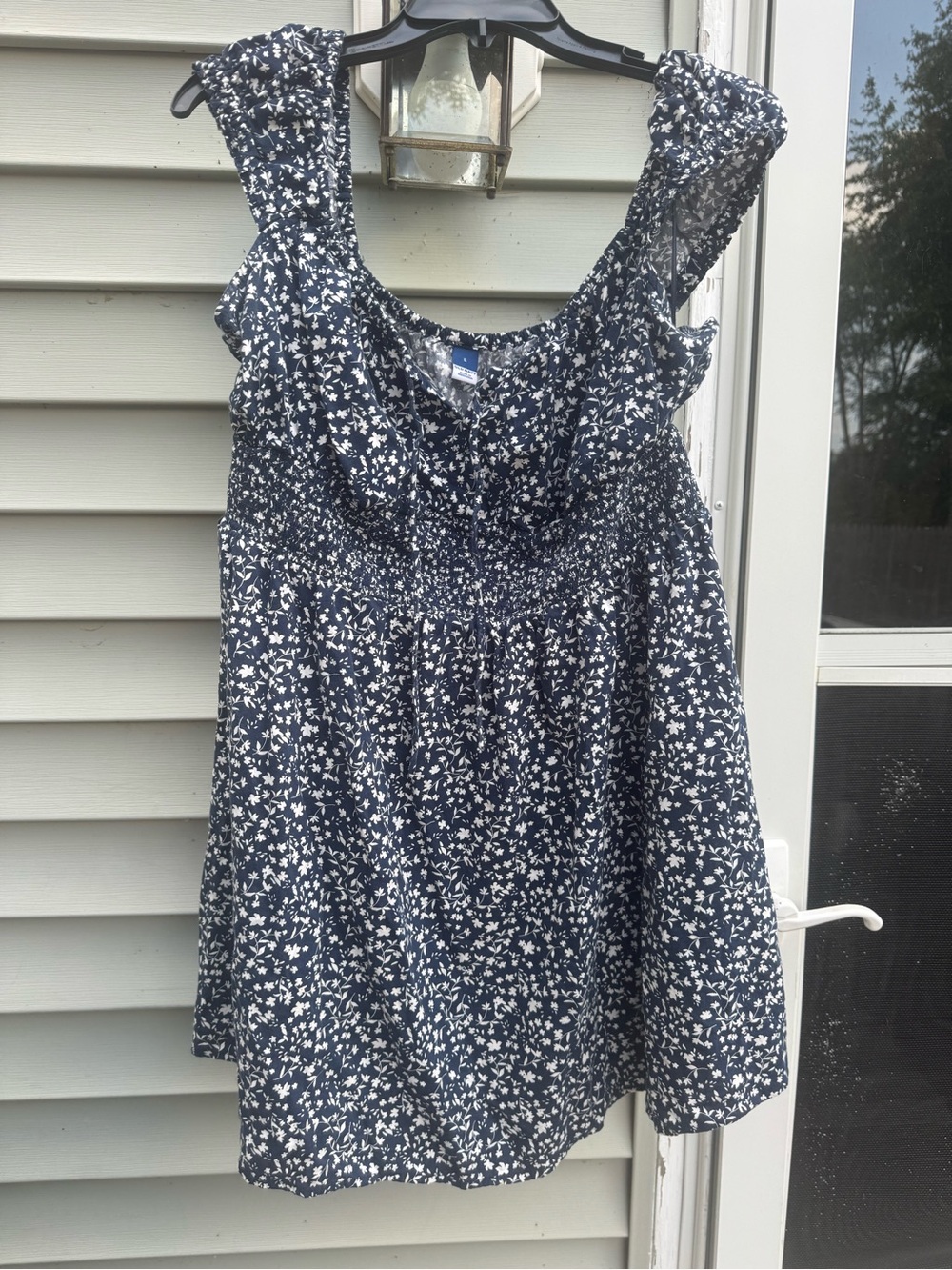 Old Navy Navy and White Floral Smocked Mini Dress